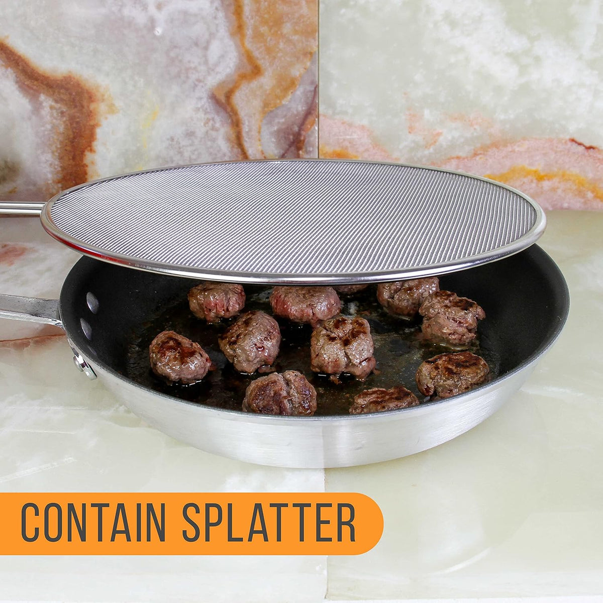 U.S. Kitchen Supply 3-Piece Stainless Steel Splatter Guard Set 13" Fine Mesh Cover, Grease & Oil, Splatter Screen for Frying Pan, Cooking Pots, with Comfort Grip Handles