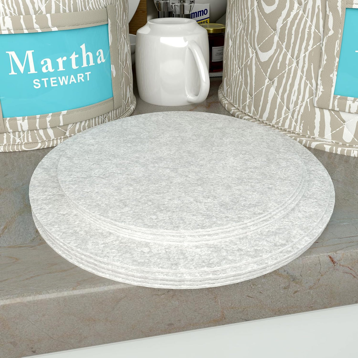 Martha Stewart Dinnerware Stemware Glassware Organizer Home Storage Container Case, 3 Piece Dinnerware Set Organizer For Dessert, Salad and Dinner Plates With Felt Dividers, Skyland Faux Bois