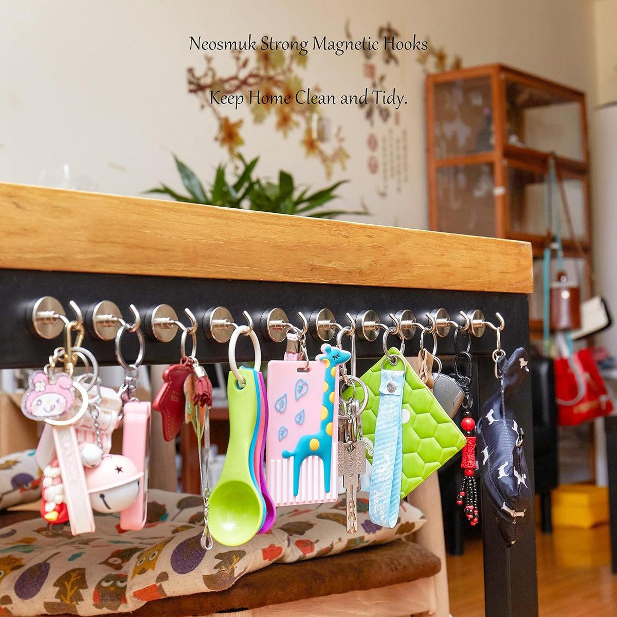 Neosmuk Magnetic Hooks, Heavy Duty Earth Magnets with Hook for Refrigerator, Extra Strong Cruise Hook for Hanging, Magnetic Hanger for Curtain, Grill(Pack of 10)