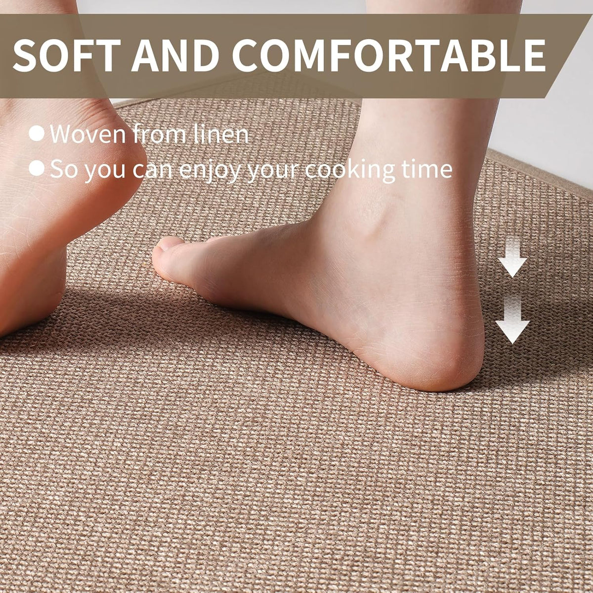 Kitchen mats for Floor Water and Oil Absorbent Runner Rugs for Kitchen, Kitchen Mat in Front of Sink,Non-Slip Kitchen Rugs,Durable Imitation Linen Kitchen Rug Brown 17x30+17x47