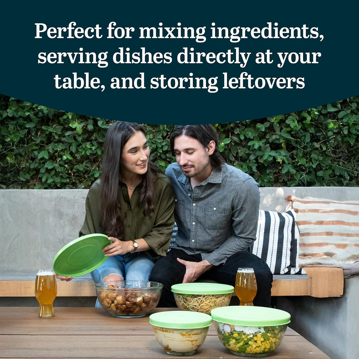 Libbey Baker's Basics 4 Piece Glass Mixing Bowl Set with Plastic Lids - Elegant Nesting Bowls - Glass Mixing Bowls with Lids to Store, Serve and More