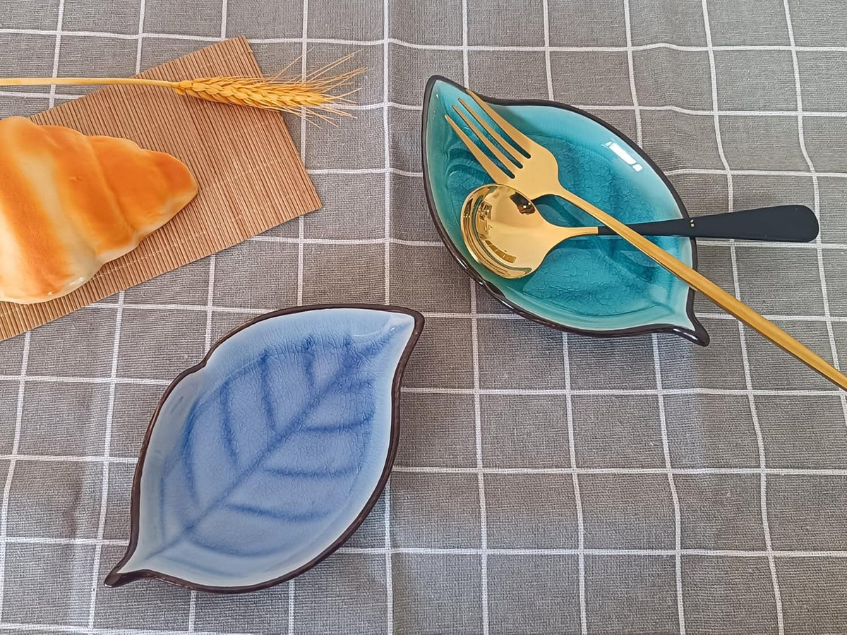 Ceramic Spoon Rest for Stove Top, Ice Cracks Leaf Cute Spoon Rest for Kitchen Counter, Cooking Spoon Holder for Kitchen Counter, Utensil Rest Spatula Rest Ladle Holder Tong Rest, 1 PC (A, Sapphire)