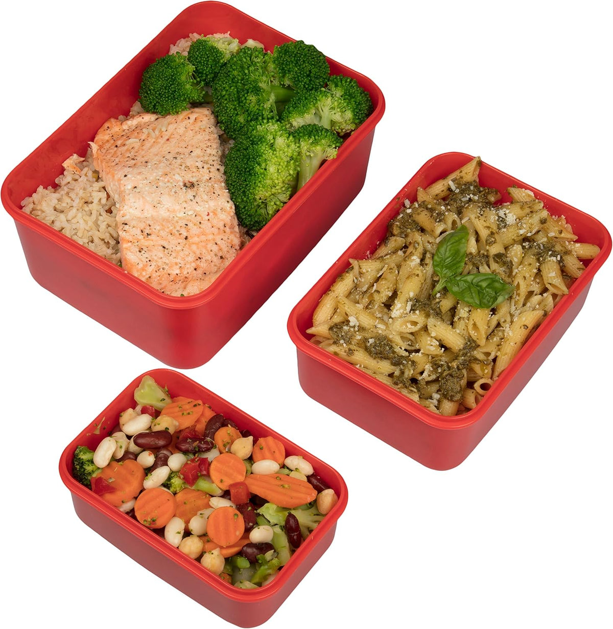 Microwave Food Storage Containers- Set of 3 Nesting Microwave Cookware Meal Prep Containers w Locking Steam Vent Lids- BPA Free, Fridge and Freezer Safe