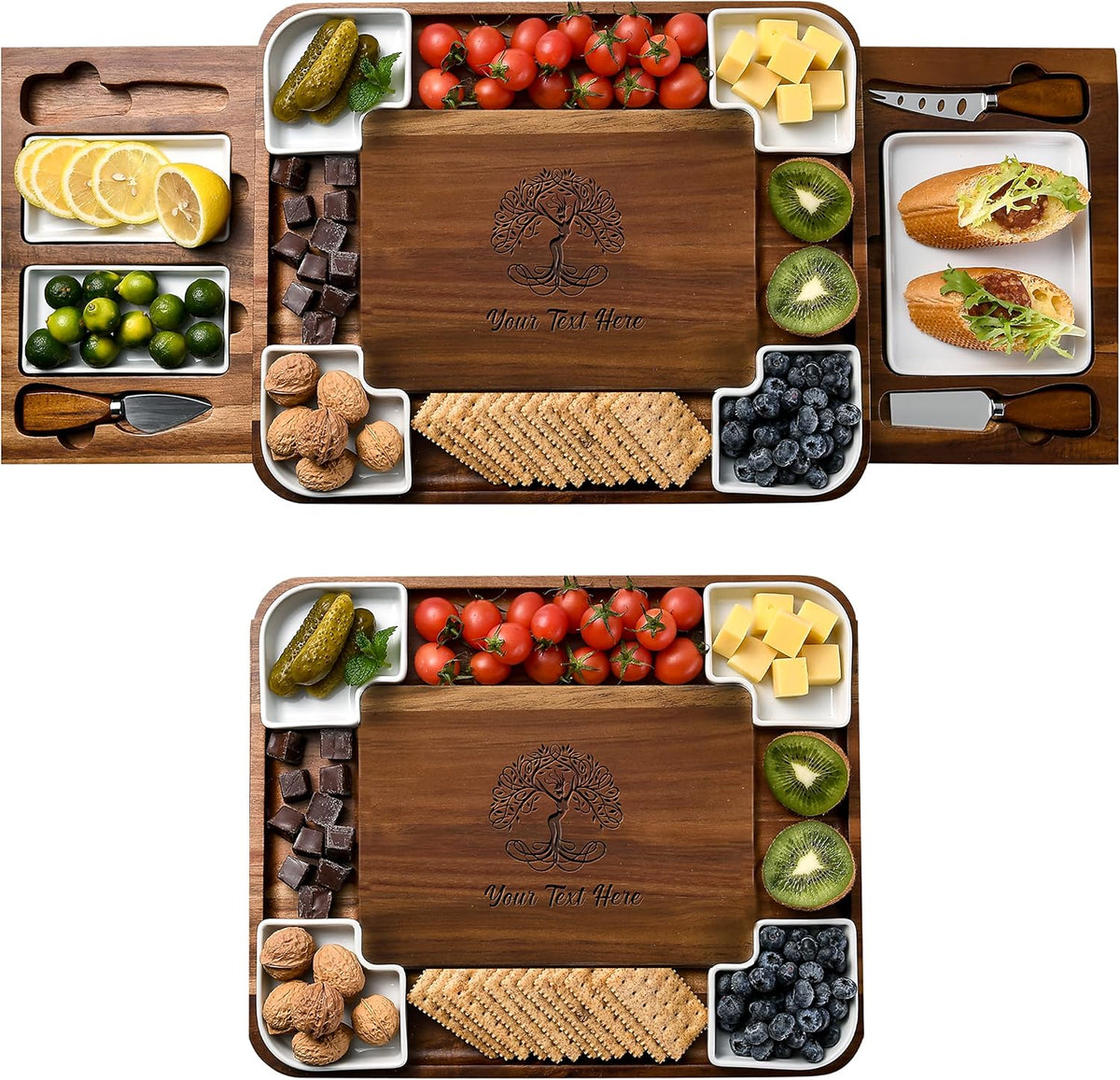 Shanik Upgraded Acacia Cheese Board Set, Square Shaped Charcuterie Set, Cheese Platter, Handcrafted Design and Stainless Steel Cutlery Set - Gift for Any Occasion with Engraving