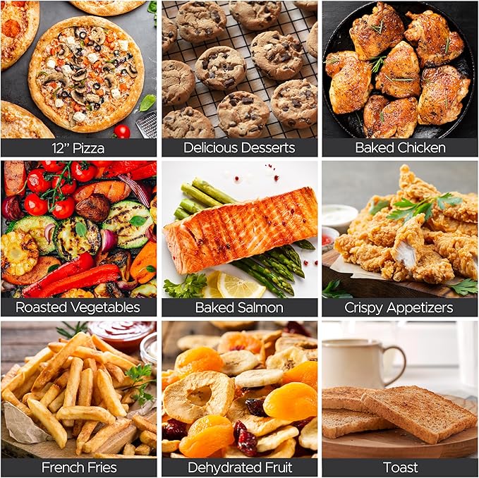 Cassia Countertop Electric Air Fryer Pizza Oven, 12" Capacity, 20L, 1800W, Heats up to 750°F, 16 Presets, Includes Pizza Stone, Peel, Fry Basket, Stainless Steel