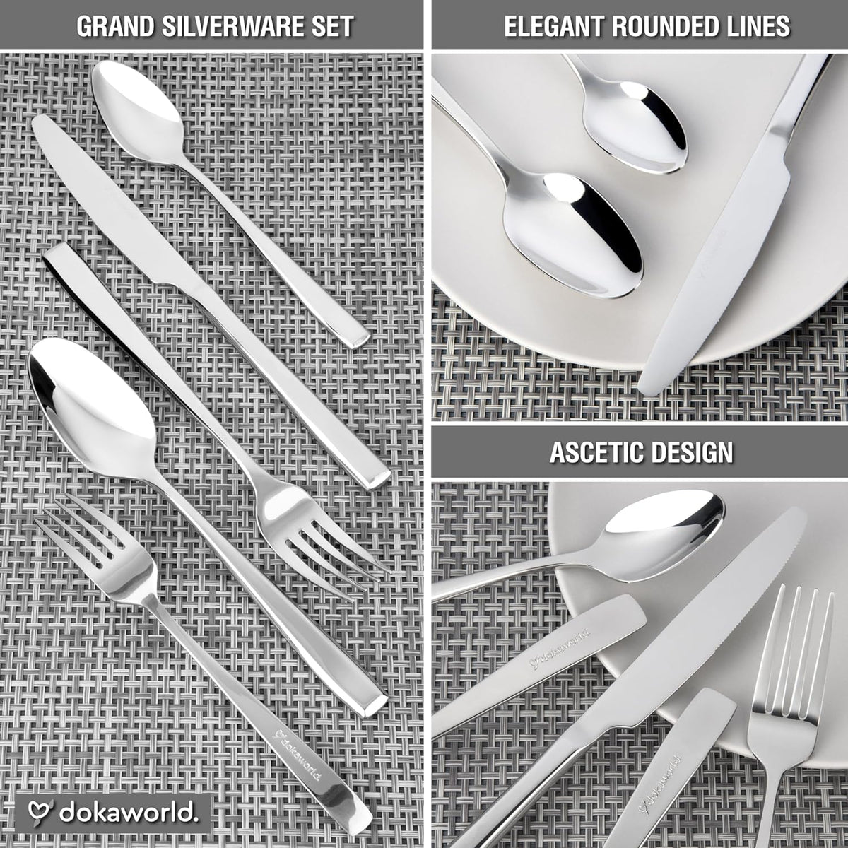 Modern Design Polished Flatware, Silverware Set for 8 persons, 40 Piece - Spoons, Forks, and Knives 18/10 Stainless Steel, Dishwasher Safe