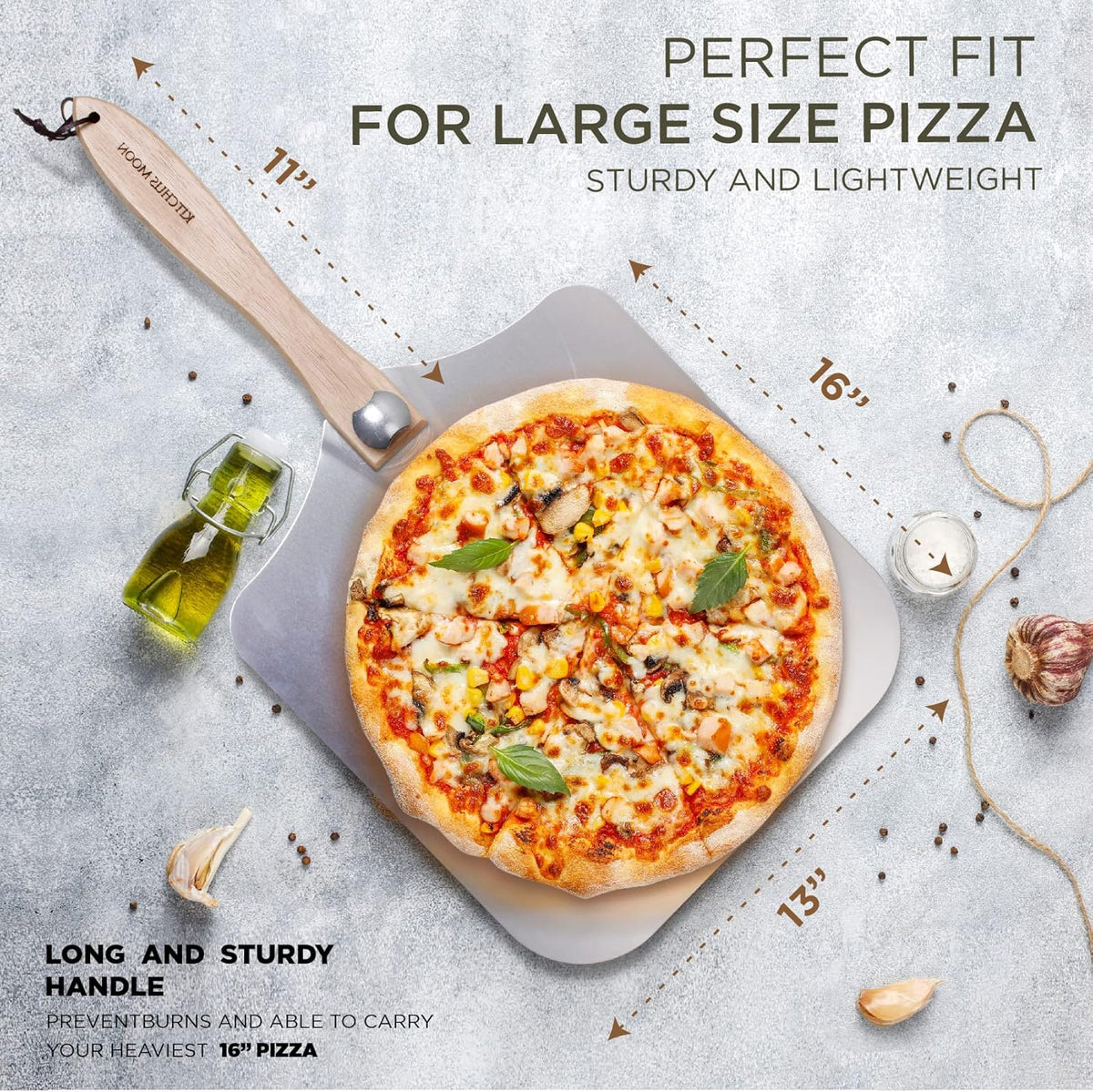Large Pizza Peel 16 inch - Extra Large Metal Pizza Peel with 14 inch Stainless Steel Pizza Cutter Rocker, Pizza Paddle with Folding Handle (13"x16" with 14" Cutter)