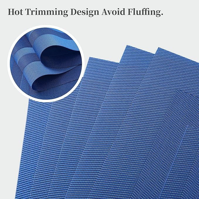 Leetaltree Blue Frame Placemats Set of 4 - Heat Resistant Non-Slip Place mats for Dining Table, Washable Durable PVC Vinyl Woven Table Mats（Blue Frame, 4）