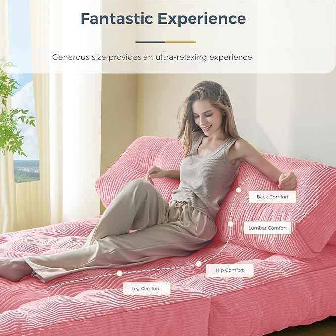 MAXYOYO Folding Sofa Bed, Convertible Sleeper Chair with Pillow Foldable Matress with Back Support, Portable Fold Out Chair Bed Comfy Floor Sofa Lounge for Living Room Bedroom, Pink Double