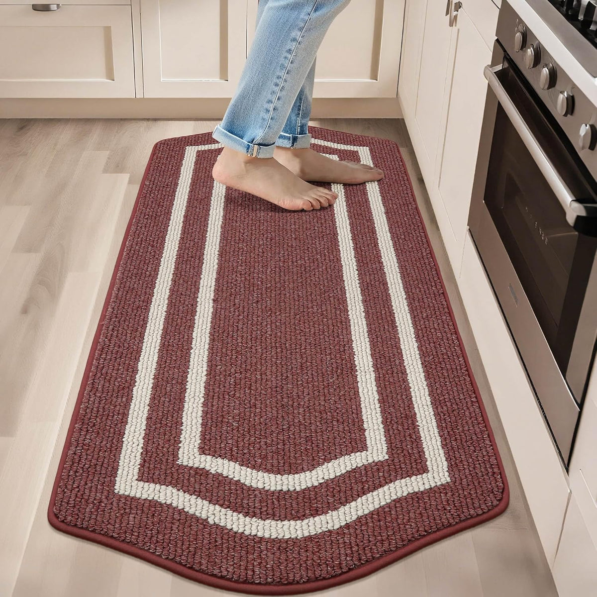 COSY HOMEER Long Kitchen Floor Mats for in Front of Sink Super Absorbent Kitchen Rugs and Mats 24"x59" Non-Skid Kitchen Mat Standing Mat Washable,Polypropylene,Red,Frame