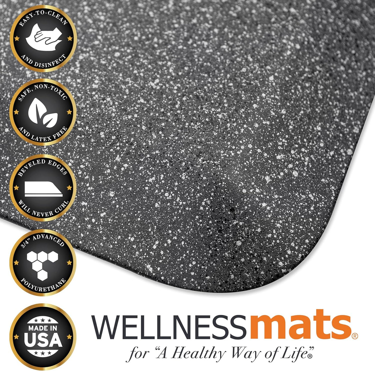 WellnessMats Granite Collection Anti-Fatigue Floor Mat, Polyurethane – Ergonomic Support Pad for Home, Kitchen, Garage, Office Standing Desk – Water Resistant - Made in USA