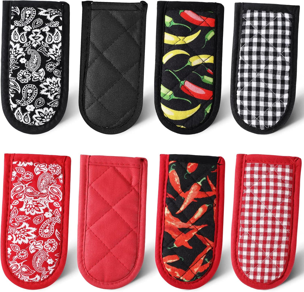 Geiserailie 8 Pieces Pan Handle Sleeve Heat Resistant Pot Sleeve Grip Non-Slip Skillet Pot Holder Machine Washable Cast Iron Handle Cover Cotton Assist Holder, 4 Styles, 3 x 6 Inch(Retro Style)