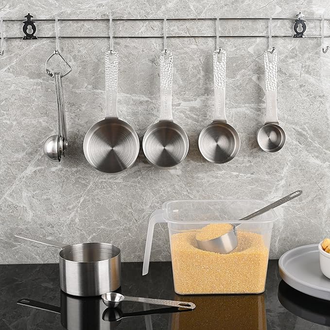 Measuring Spoons Set, 18/8 Stainless Steel Measuring Spoons Set for Dry&Liquid, Metal Metric & US Measuring Spoon with 1 Leveler and Locking Ring for Kitchen & Baking