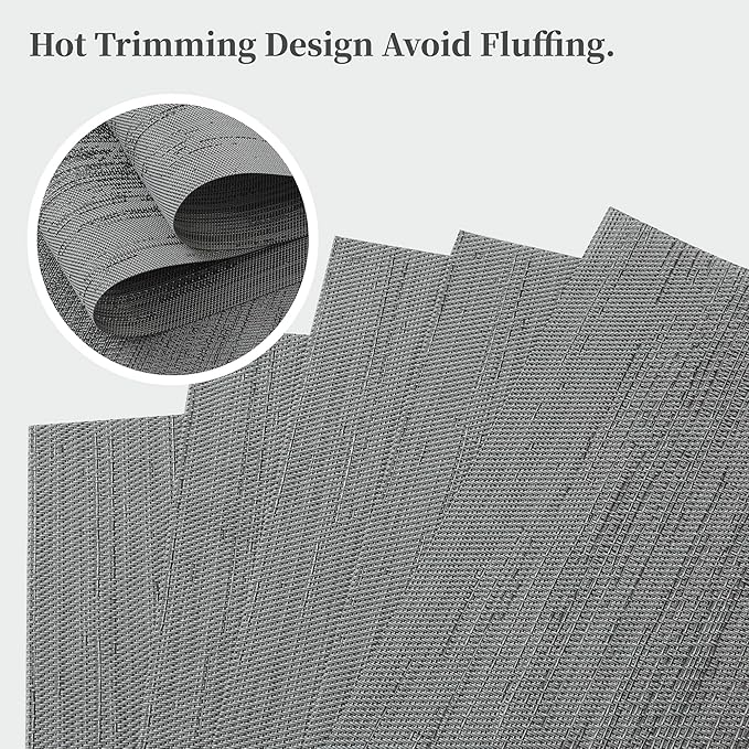Leetaltree Grey Placemats, Heat Resistant Non-Slip Place mats for Dining Table, Washable Durable PVC Vinyl Woven Table Mats (Set of 20)