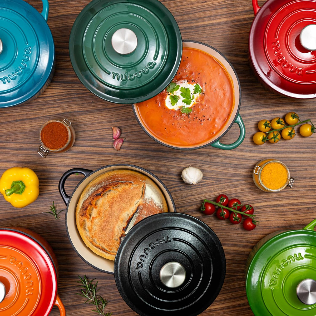 Cast Iron Dutch Oven with Lid – Non-Stick Ovenproof Enamelled Casserole Pot – Sturdy Dutch Oven Cookware – Teal, 5-Quart, 24cm – by Nuovva