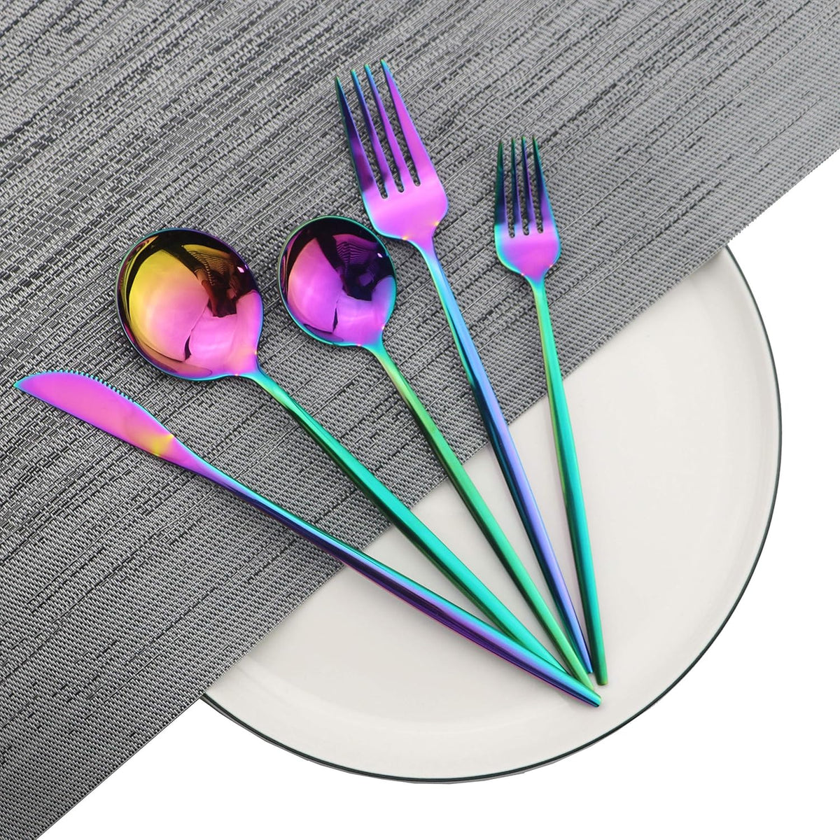 JASHII 20-Piece Stainless Steel Satin Finish Flatware Set, Mirror Polished Tableware Cutlery for Home and Restaurant, Dishwasher Safe
