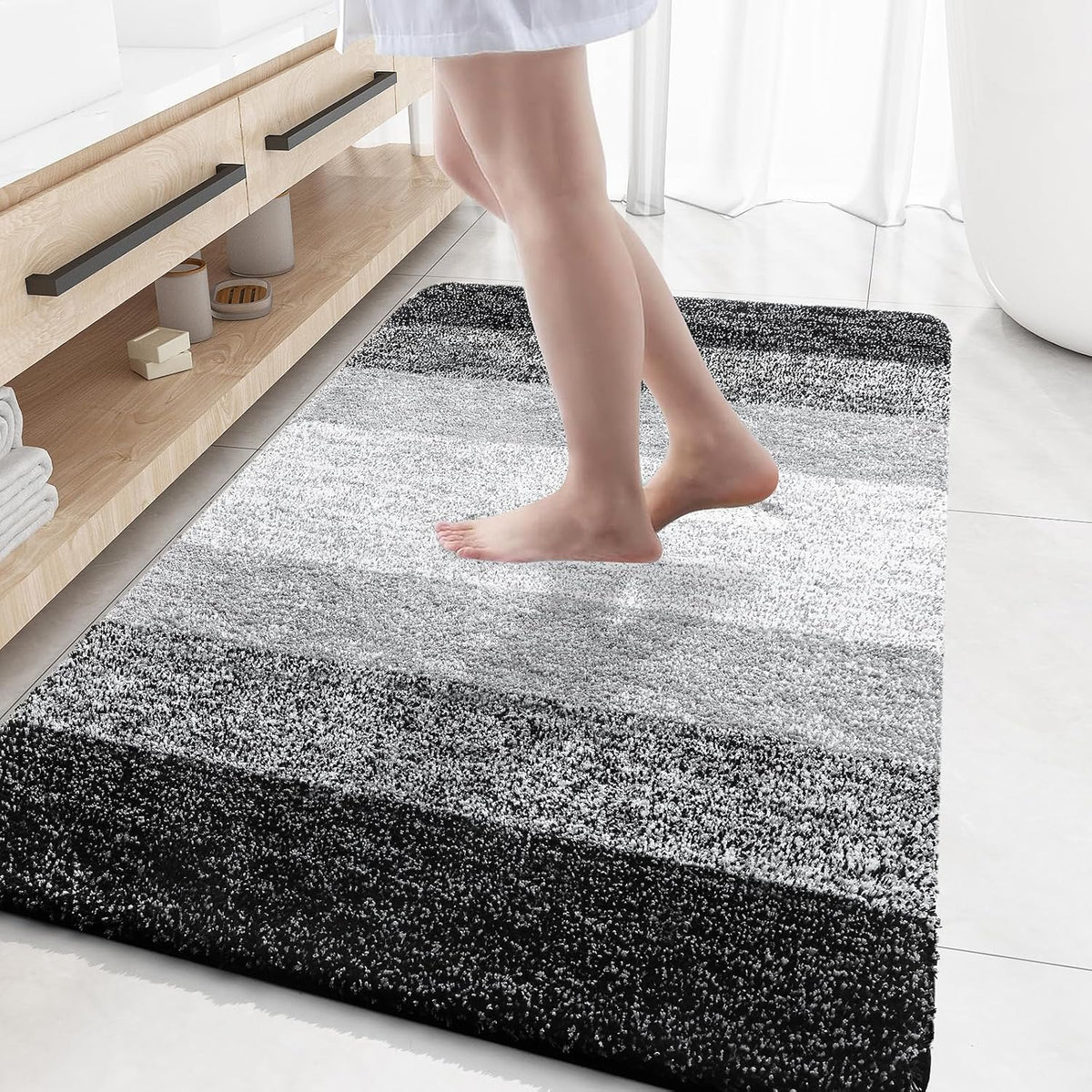 OLANLY Bathroom Rugs Mat 59x35, Extra Soft Absorbent Microfiber Bath Rugs, Rubber Backing, Quick Dry, Machine Washable Bath Mats for Bathroom Floor, Tub and Shower, Home Decor Accessories, Black