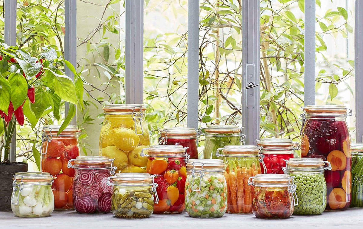 Le Parfait Super Jar, Canning Jar, 1L French Glass Canning Jar w/Round Body, Glass Jar With Airtight Lid, Canning Jar Wide Mouth, Glass Jar With Lid, Clear Jars, Clear Glass Jars (32oz/Quart, 1 pk)