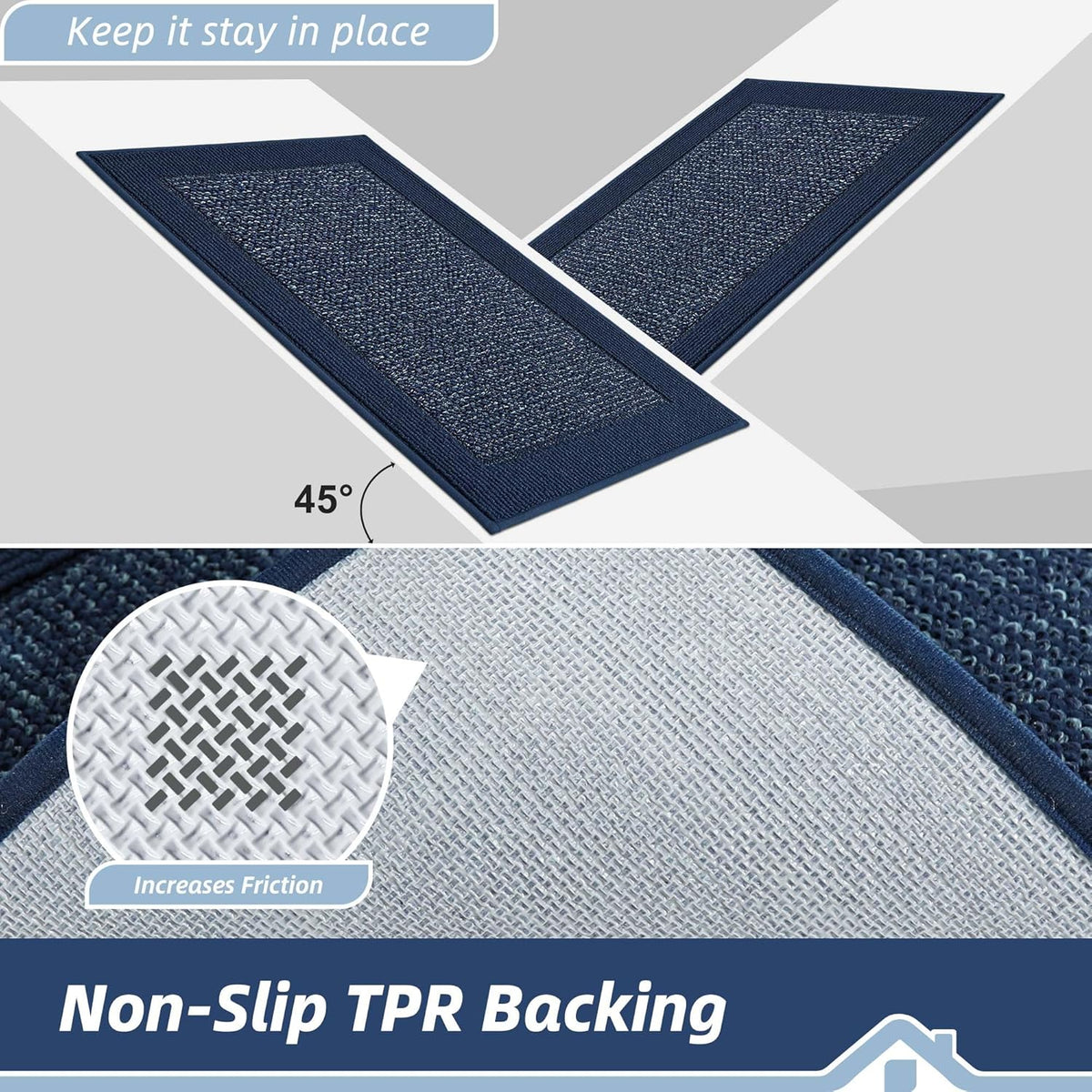 BEQHAUSE Indoor Door Mat 24" x 36", Dirt Trapper Door Mats Non-Slip Entryway Rugs Washable, Resist Dirt Absorbent Welcome Mat, Low Profile Floor Mats for Front Back Door and Entryway, Blue
