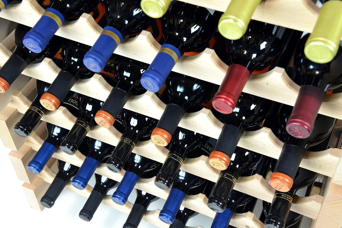 sfDisplay.com,LLC. Modular Wine Rack Beechwood 32-96 Bottle Capacity 8 Bottles Across up to 12 Rows Newest Improved Model (96 Bottles - 12 Rows)