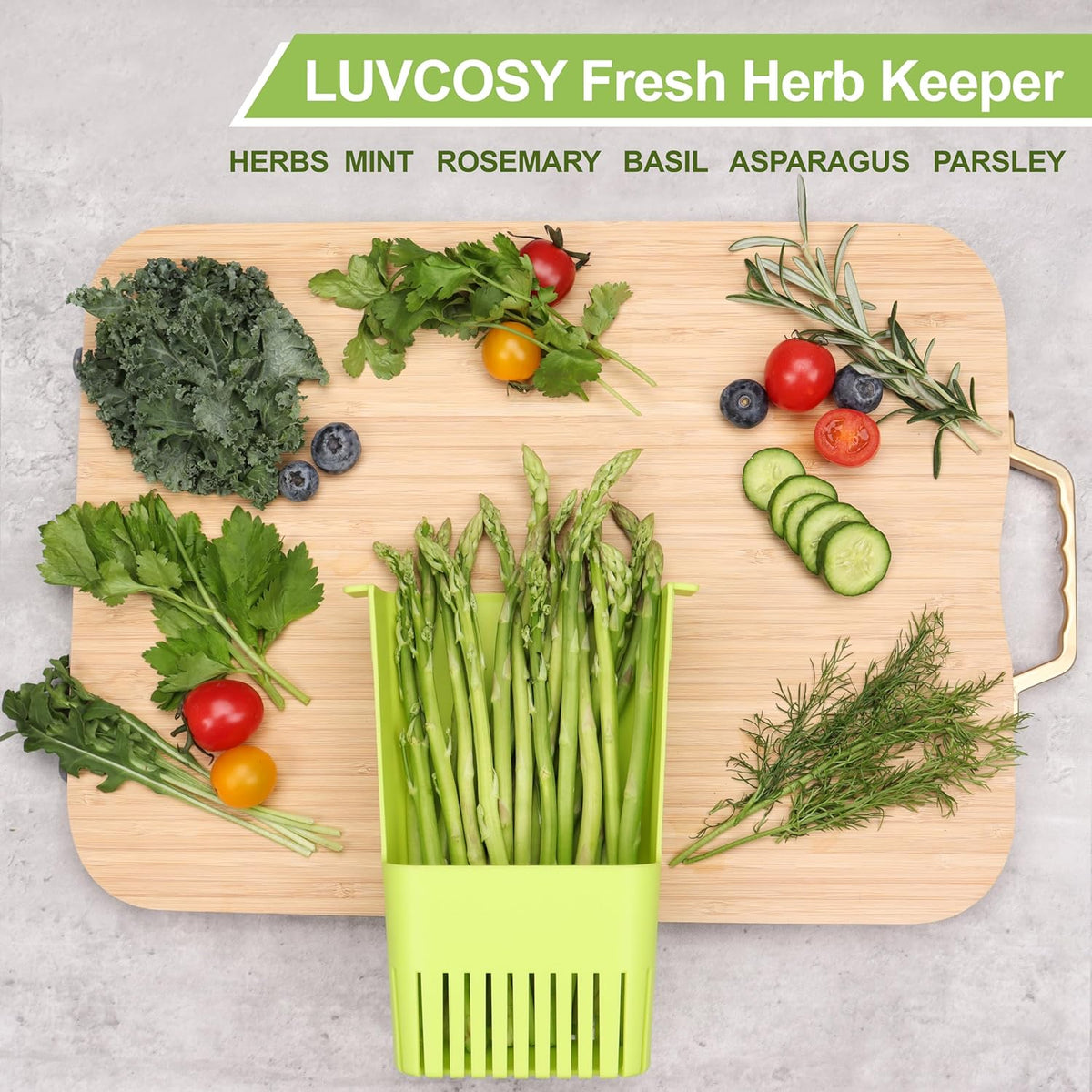 Herb Keeper Set: 2 Pack Herb Saver+1 Pack Herb Scissors+2 Pack Herb Stripper, Refrigerator Organizer, Herb Container for Cilantro, Mint & Asparagus, Keeps Fresh Herbs for 3 Times Longer Green&Orange