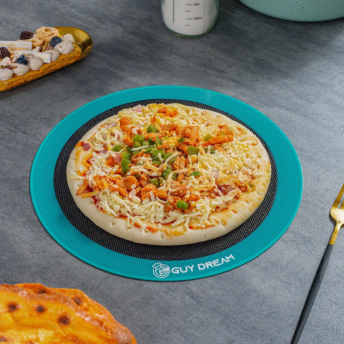 GUYDREMAT 12IN Silicone Perforated Baking Mats - Non-Stick and Heat Resistant Up to 480F, Reusable Round Mats for Baking Pizza, Bread, and Pastries, Oven Safe, Perfect for Crispy and Even Cooking