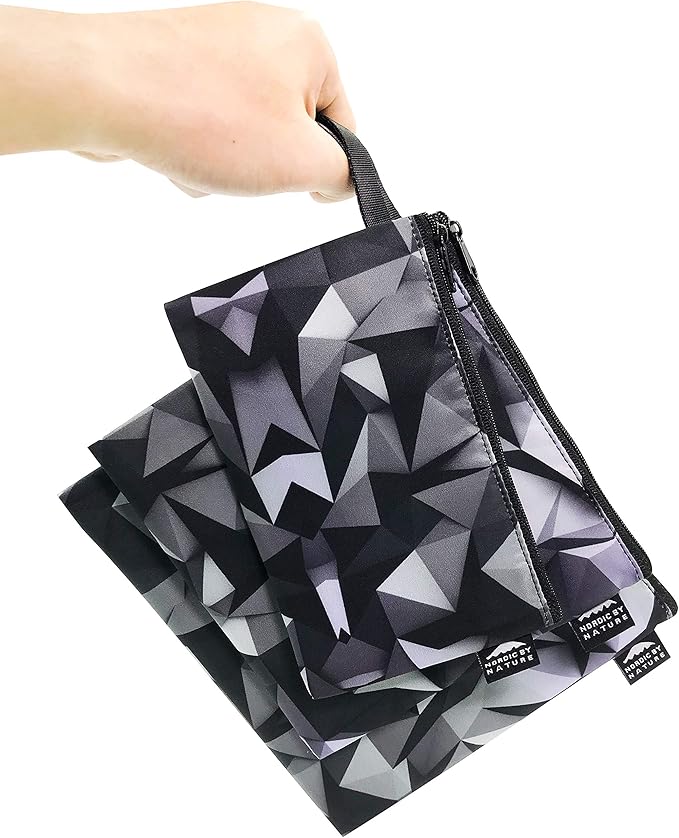 Nordic By Nature Reusable Sandwich Bag Snack Bags - Value Pack of 5 Dual Layer Lunch Baggies - Dishwasher Safe - Eco Friendly Cloth Wraps - Easy Open Zipper (Black Mosaic)