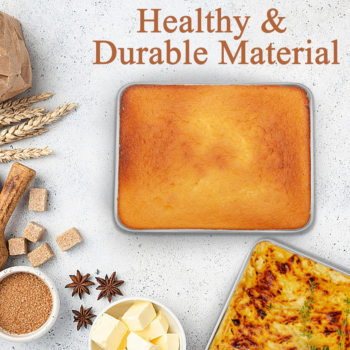 LIANYU 12⅓ x 9¾ x 2 Inch Cake Baking Pan Set of 4, Toaster Oven Pan for Brownies Lasagna Casseroles Cookie Meat, Stainless Steel Rectangle Bakeware Set, Heavy Duty & Mirror Polished, Dishwasher Safe