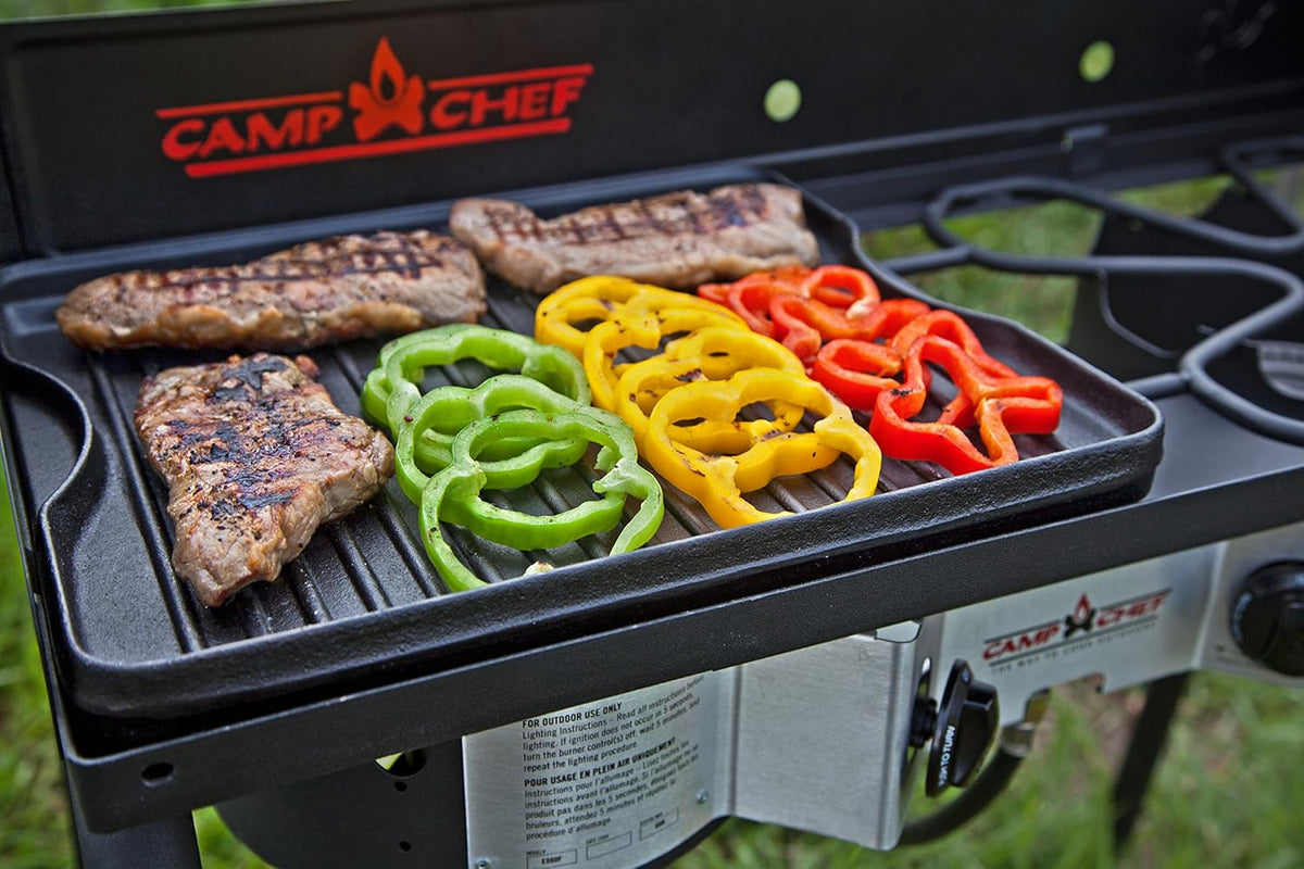Camp Chef Reversible Griddle - Cast Iron Griddle for Outdoor Cooking & Camping Gear - 14" x 16"