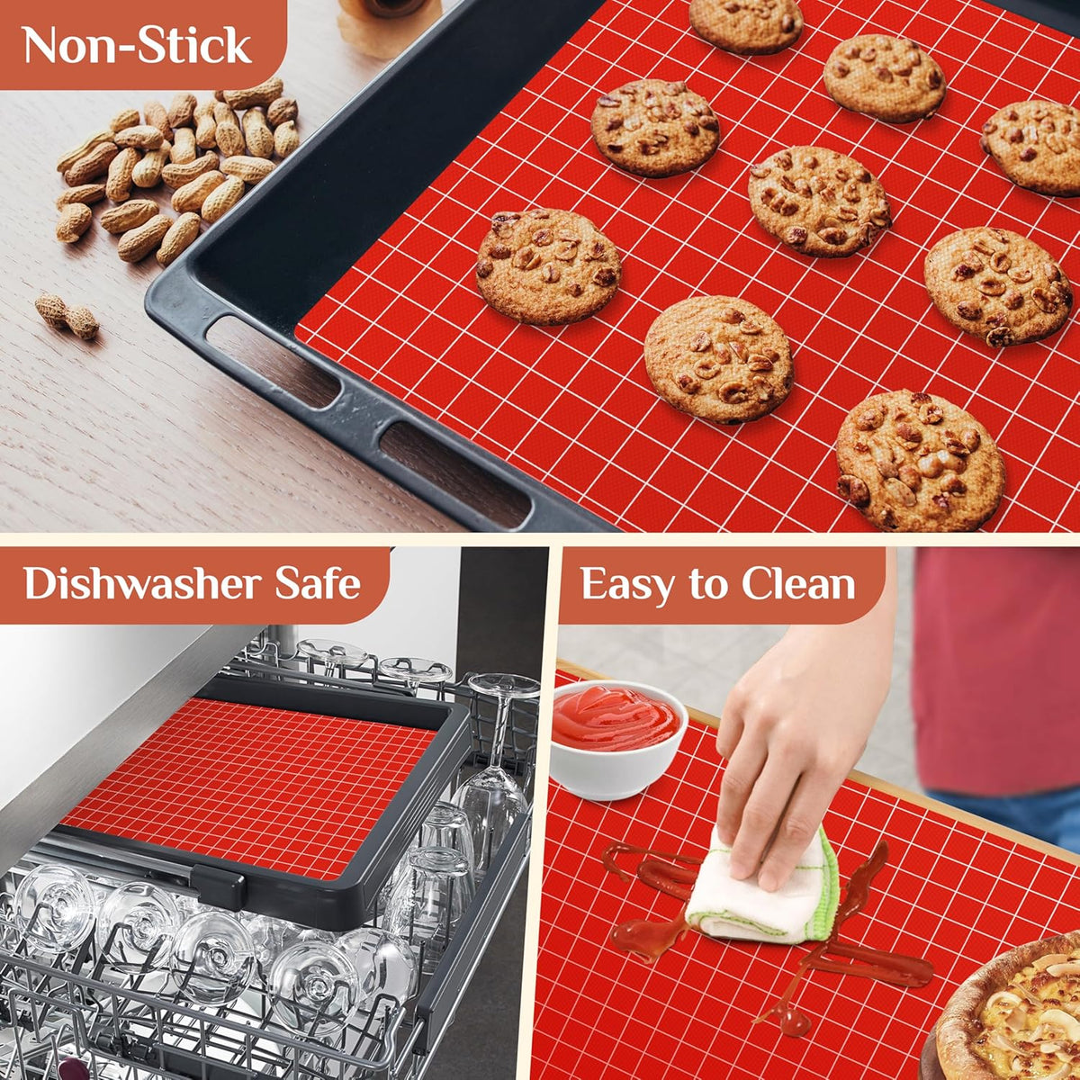 Silicone Baking Mat, 12 IN x 10 FT Free Cutting Baking Sheet,Non-Stick Reusable Dough & Pastry Mat,Non-Slip Silicone Mat Roll for Air Fryer Liner,Freeze Dryer,Oven Baking Pan,Kitchen Counter