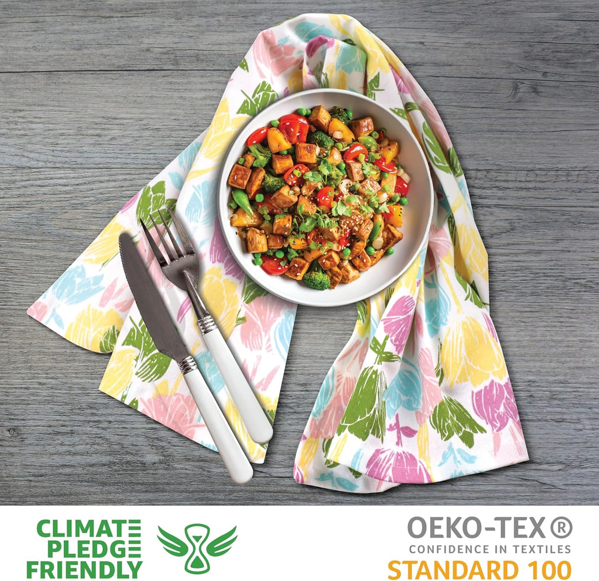 Urban Villa Collection Kitchen Towels Tulip Flowers Multi Color Premium Quality,100% Cotton Dish Towels, Mitered Corners,(Size: 20X30 Inch), Highly Absorbent Bar &Tea Towels - (Set of 6)