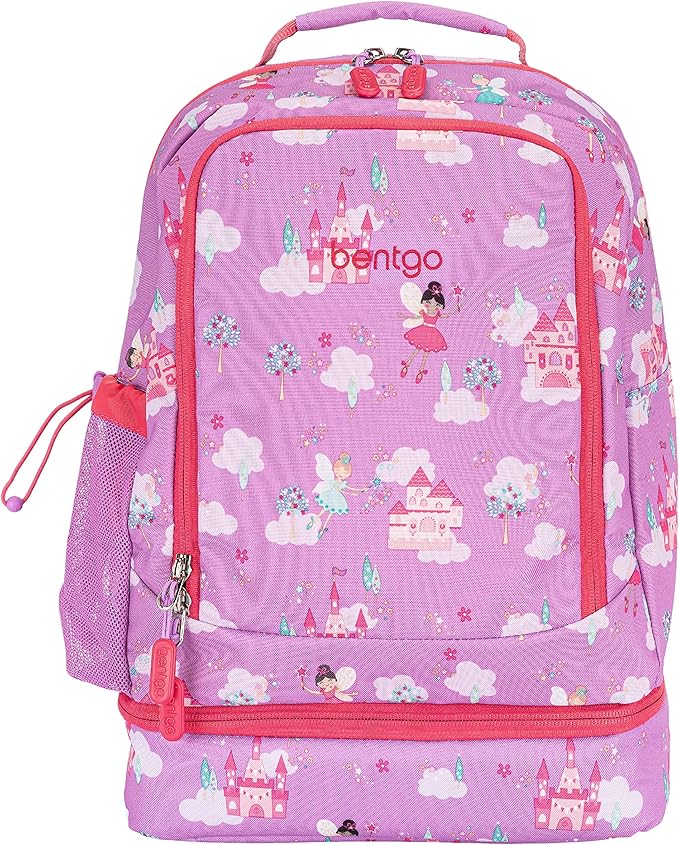 Bentgo Kids 2-in-1 Backpack & Insulated Lunch Bag - Durable 16” Backpack & Lunch Container in Unique Prints for School & Travel - Water Resistant, Padded & Large Compartments (Fairies)